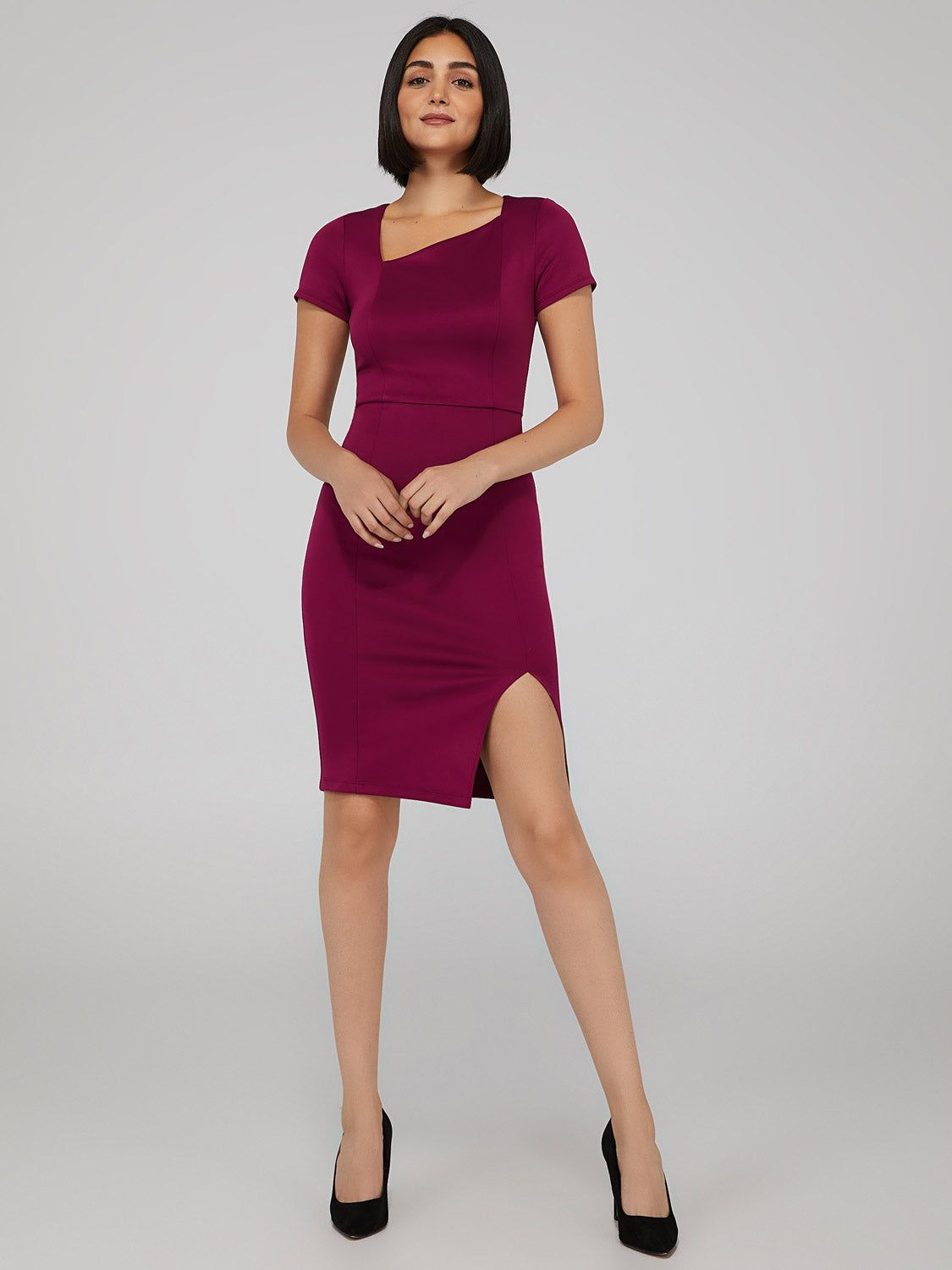 Asymmetrical Neck Midi Dress sold by Suzy Shier