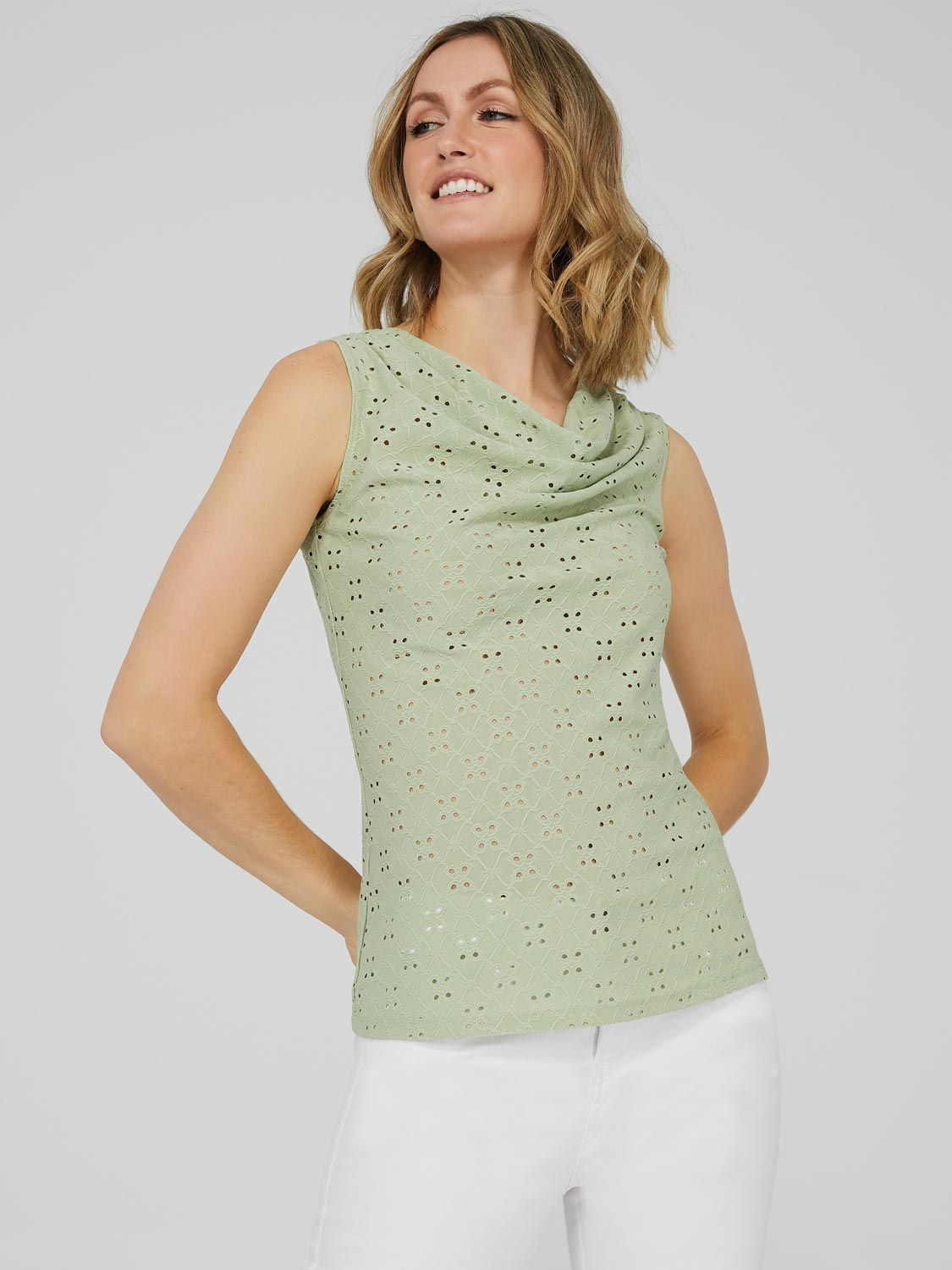 Sleeveless Cowl Neck Top With Eyelet Detail sold by Suzy Shier