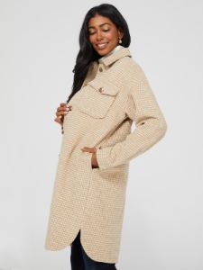Long Houndstooth Shacket With Flap Pockets sold by Suzy Shier