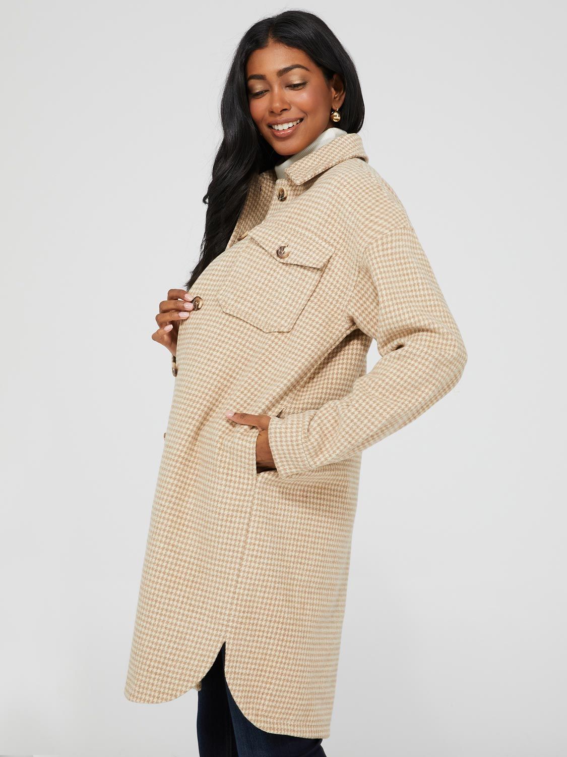 Long Houndstooth Shacket With Flap Pockets sold by Suzy Shier product image thumbnail 4