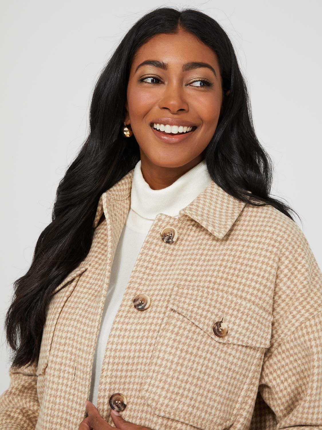 Long Houndstooth Shacket With Flap Pockets sold by Suzy Shier product image thumbnail 2