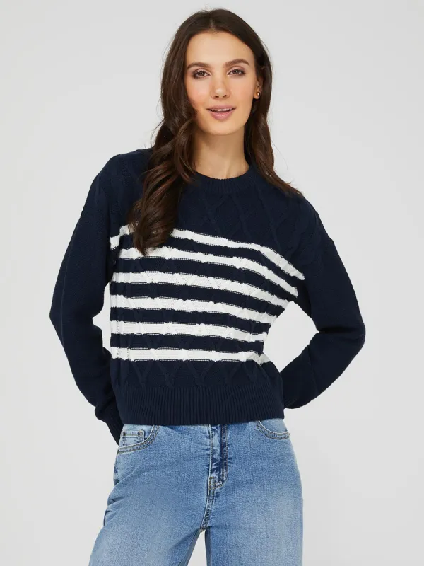 Striped Cable Knit Sweater sold by Suzy Shier