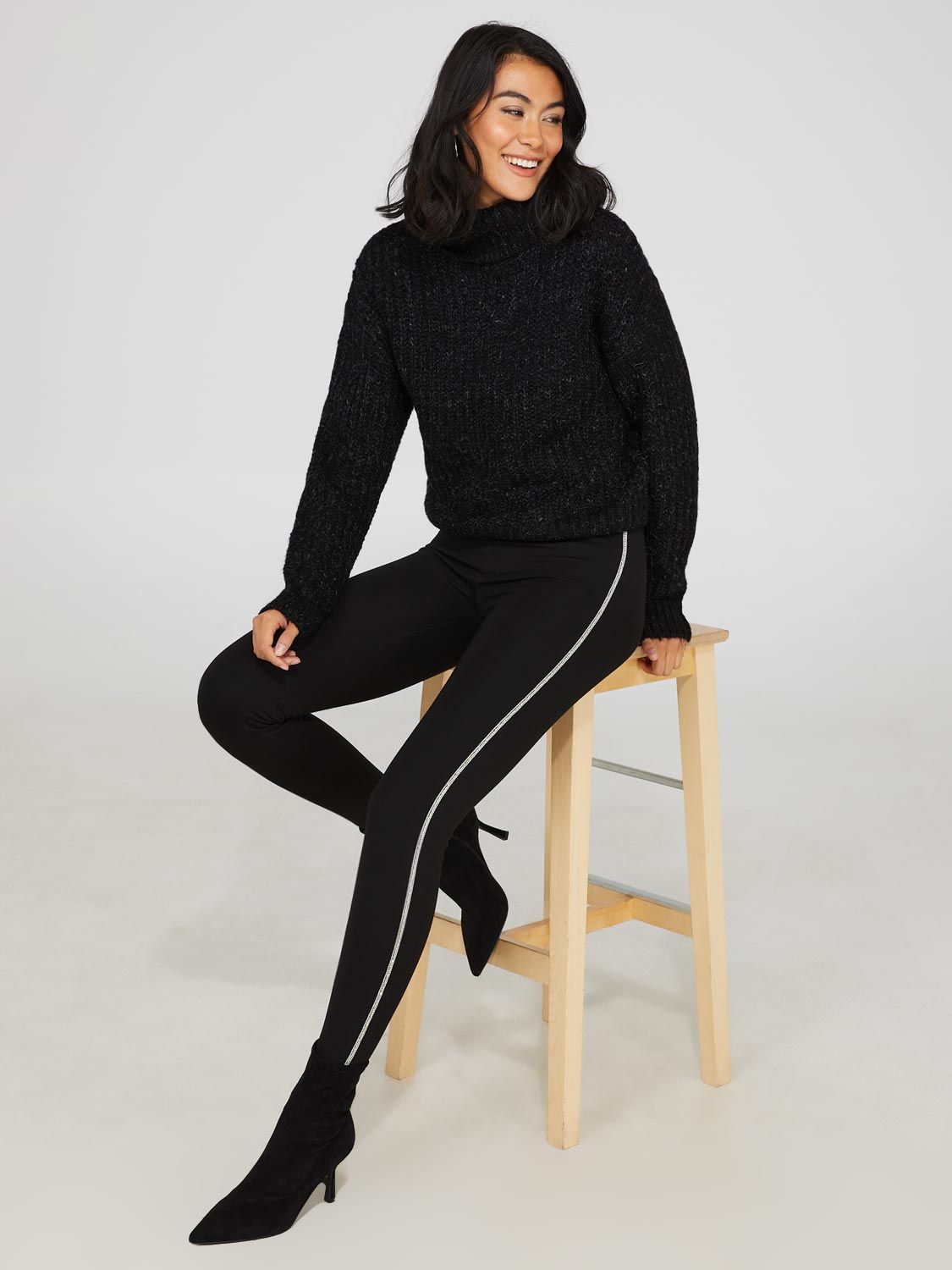 High-Waisted Pull-On Pants With Rhinestone Details sold by Suzy Shier