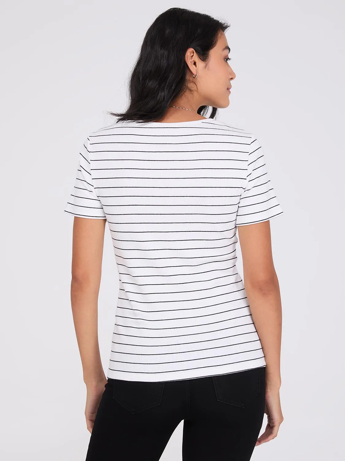 Striped Ribbed Short Sleeve T-Shirt sold by Suzy Shier product image thumbnail 3