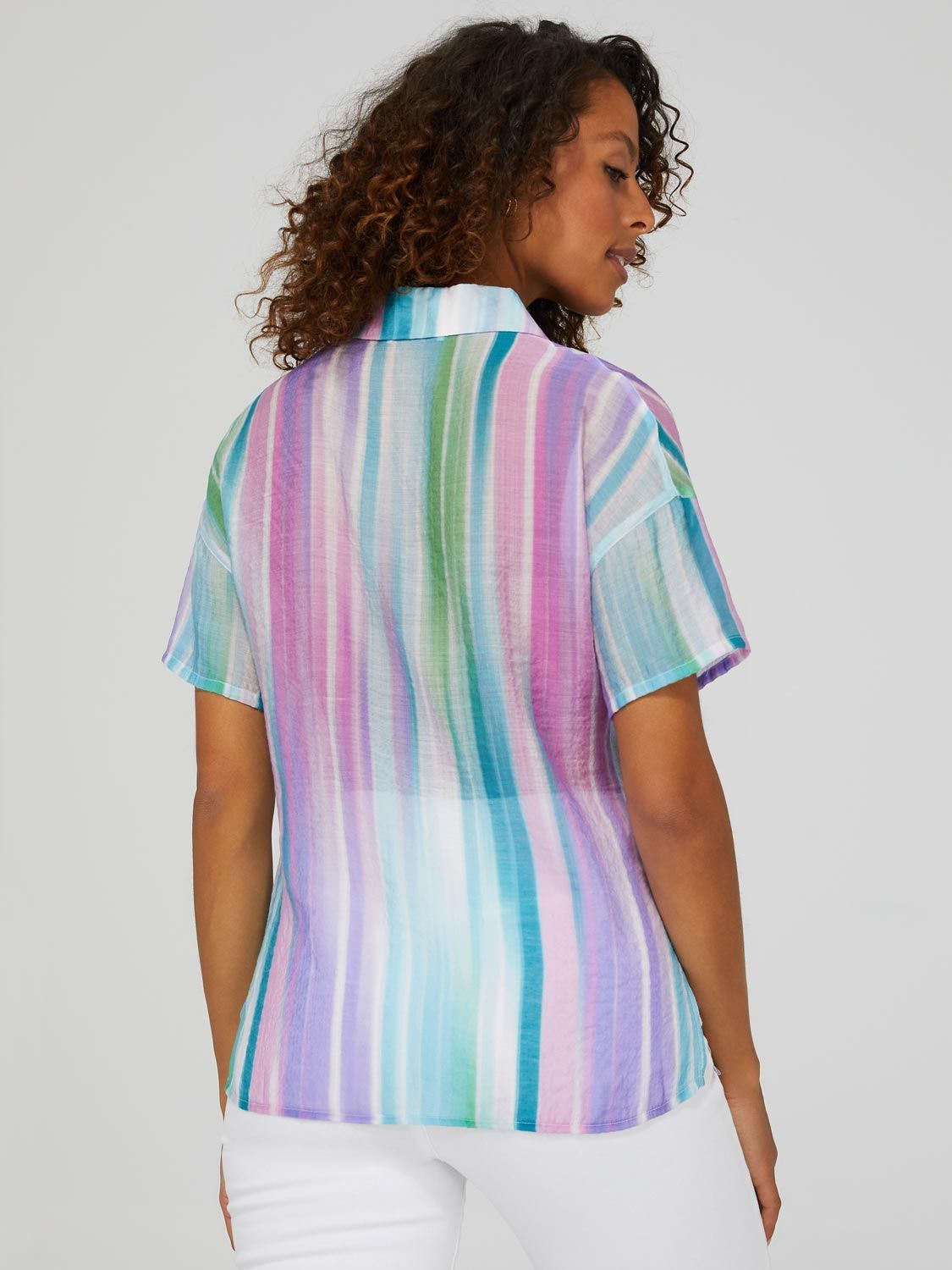 Striped Short Sleeve Blouse With Shell Buttons sold by Suzy Shier product image thumbnail 5