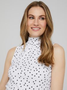 Printed Sleeveless Mock Neck Top With Back Cut-Out sold by Suzy Shier