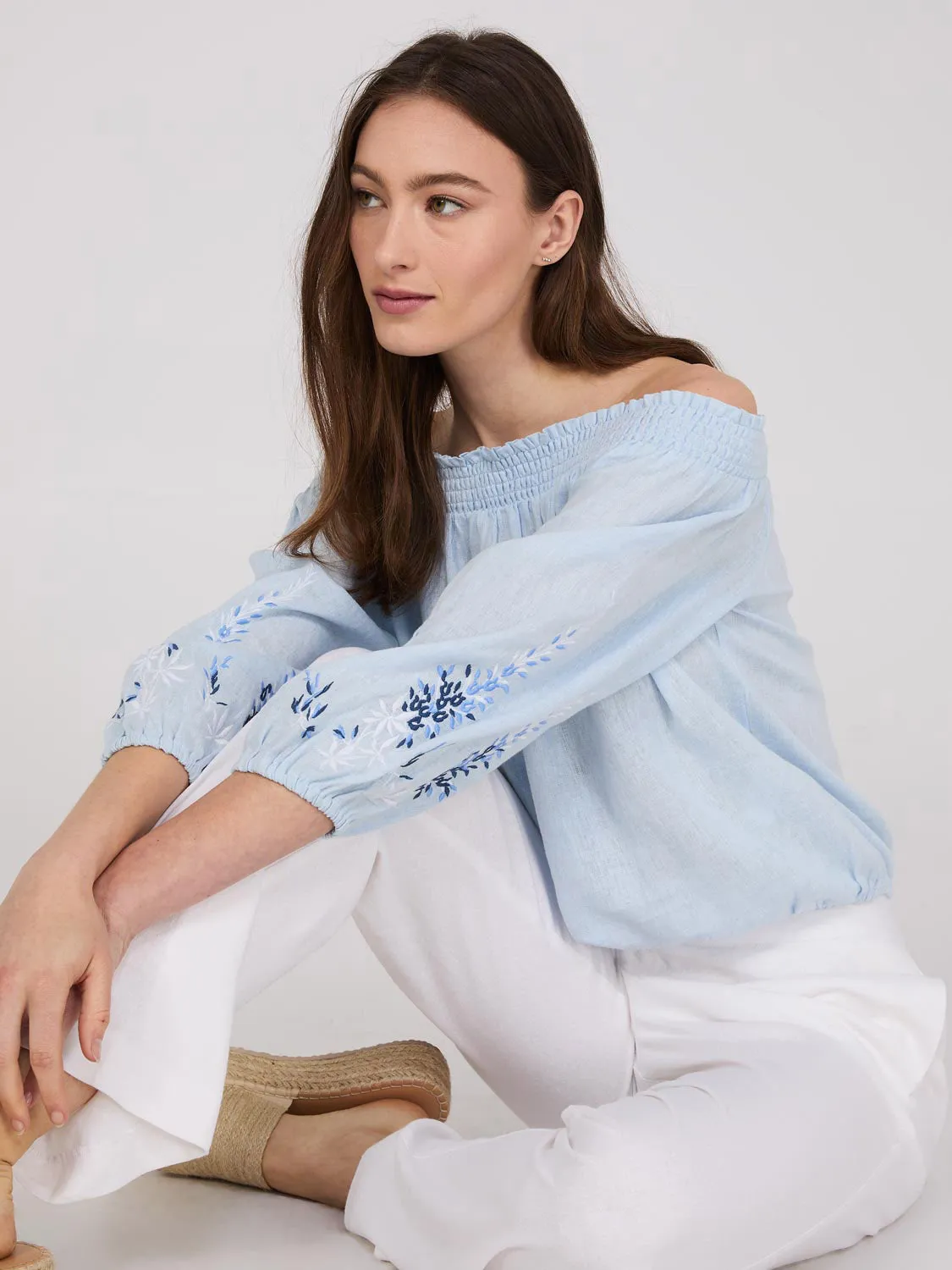 Embroidered Linen Off-The-Shoulder Top sold by Suzy Shier product image thumbnail 2