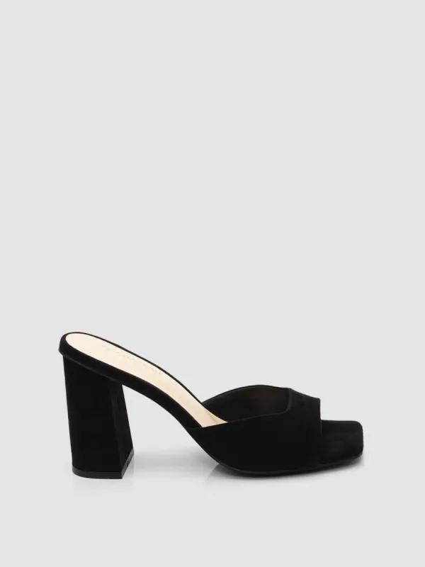 Square Toe High Block Heel Slide sold by Suzy Shier
