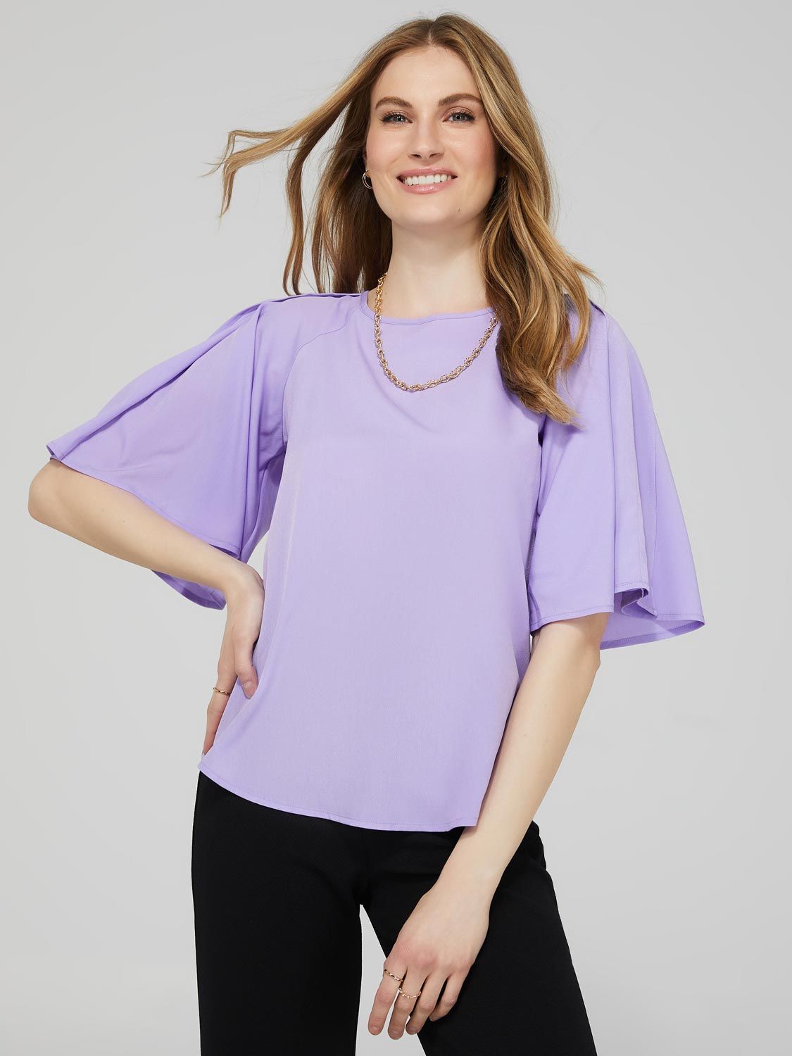 Boat Neck Top With Flutter Sleeves sold by Suzy Shier