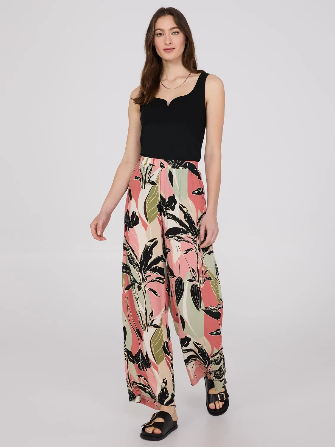 Tropical Print Crinkle Gauze Palazzo Pant sold by Suzy Shier