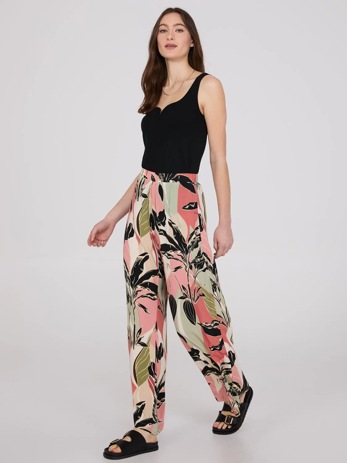 Tropical Print Crinkle Gauze Palazzo Pant sold by Suzy Shier product image thumbnail 3