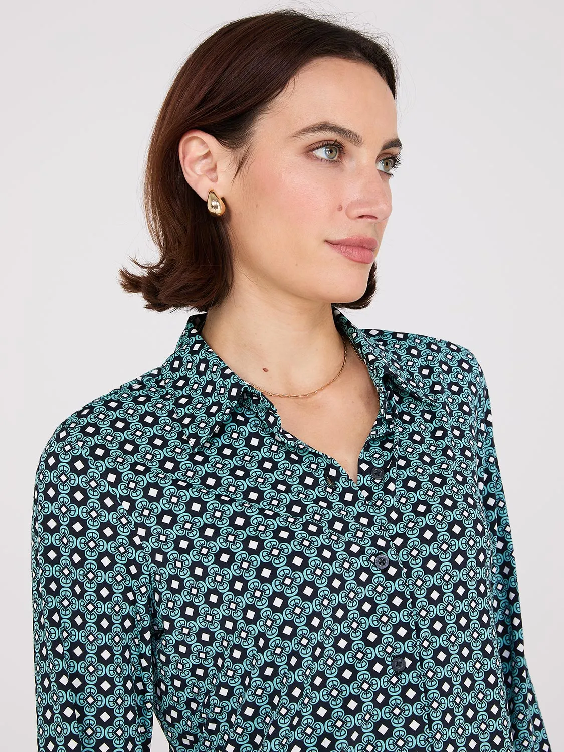 Printed Button-Front Classic Blouse sold by Suzy Shier product image thumbnail 2
