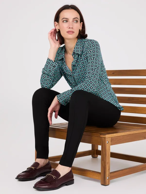 Printed Button-Front Classic Blouse sold by Suzy Shier