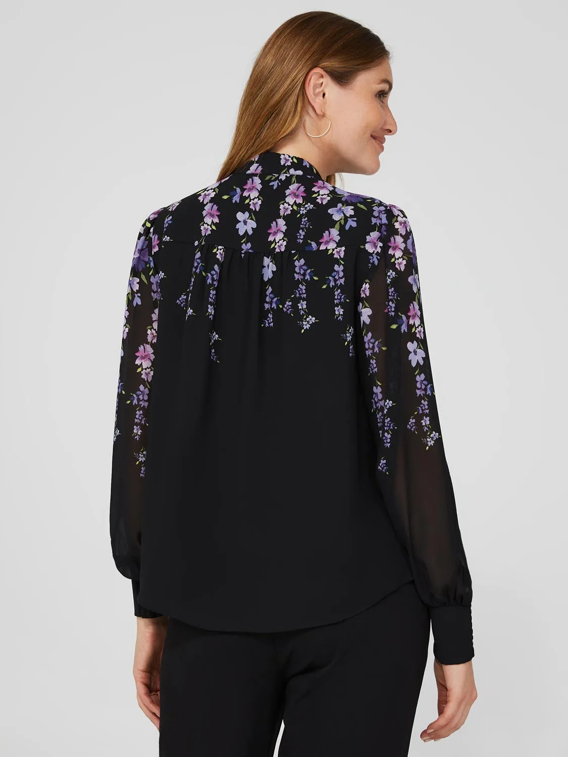 Floral Print Chiffon Button-Front Flowy Blouse sold by Suzy Shier product image thumbnail 5