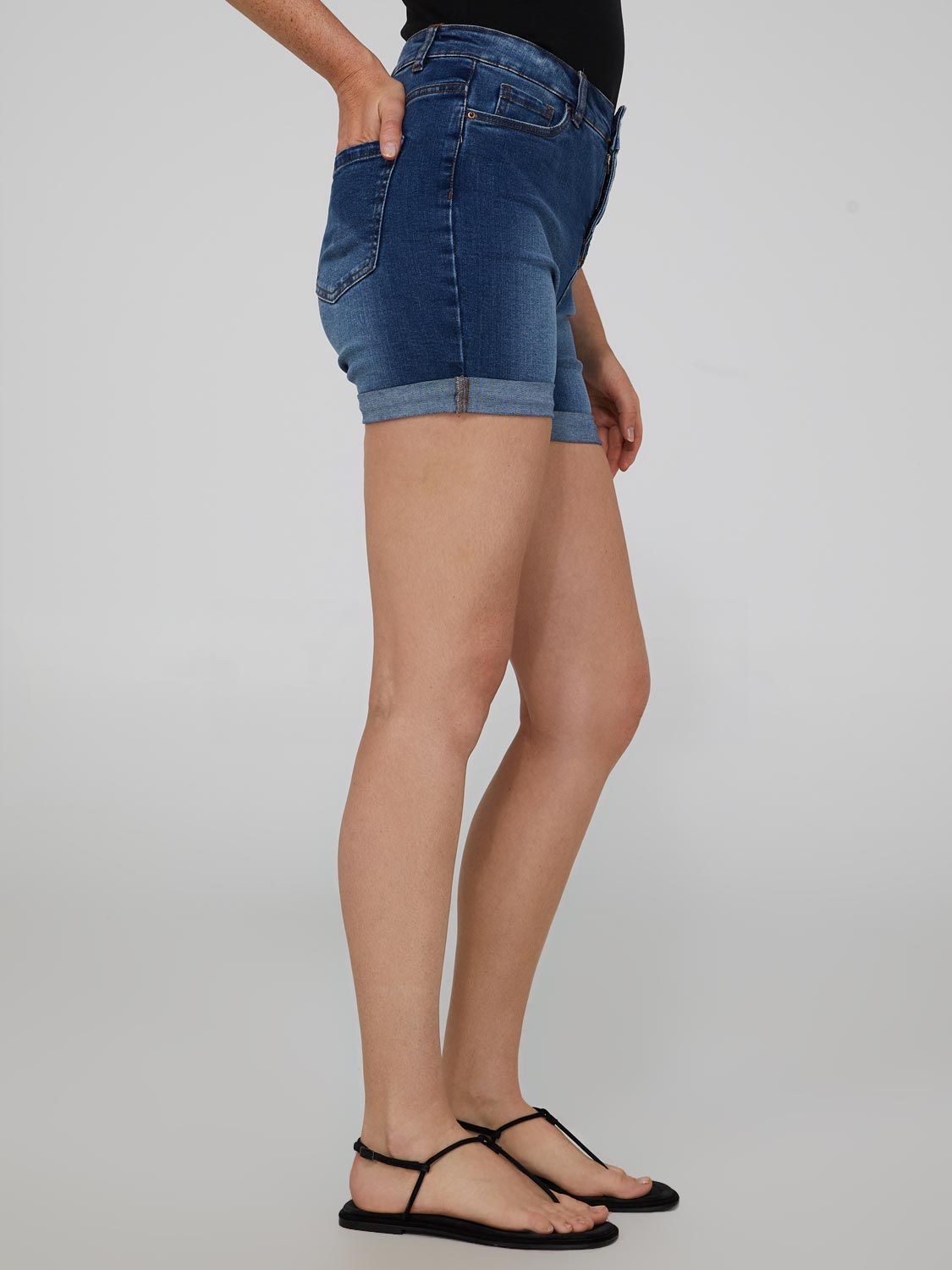 High-Waisted Denim Shorts With Cuffed Hem sold by Suzy Shier product image thumbnail 7