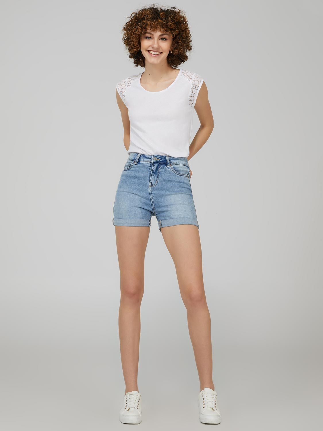 High-Waisted Denim Shorts With Cuffed Hem sold by Suzy Shier