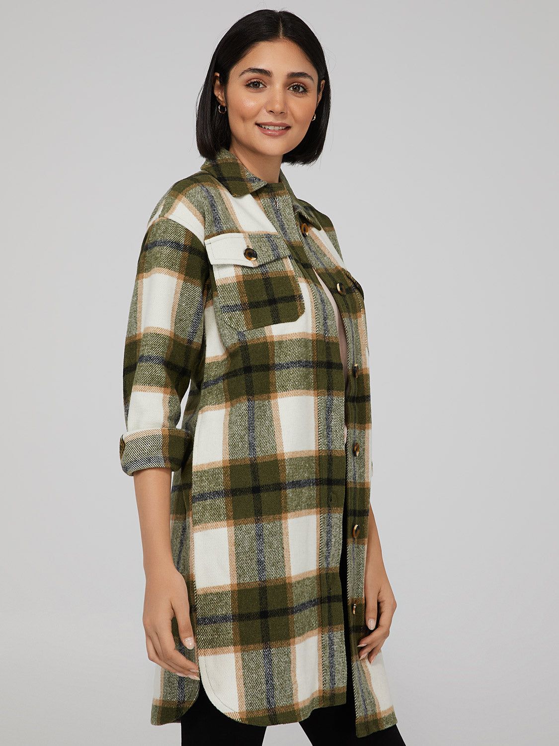 Oversized Longline Plaid Shacket sold by Suzy Shier product image thumbnail 3