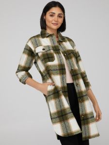 Oversized Longline Plaid Shacket sold by Suzy Shier