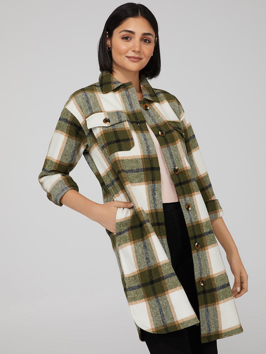 Oversized Longline Plaid Shacket sold by Suzy Shier product image thumbnail 2
