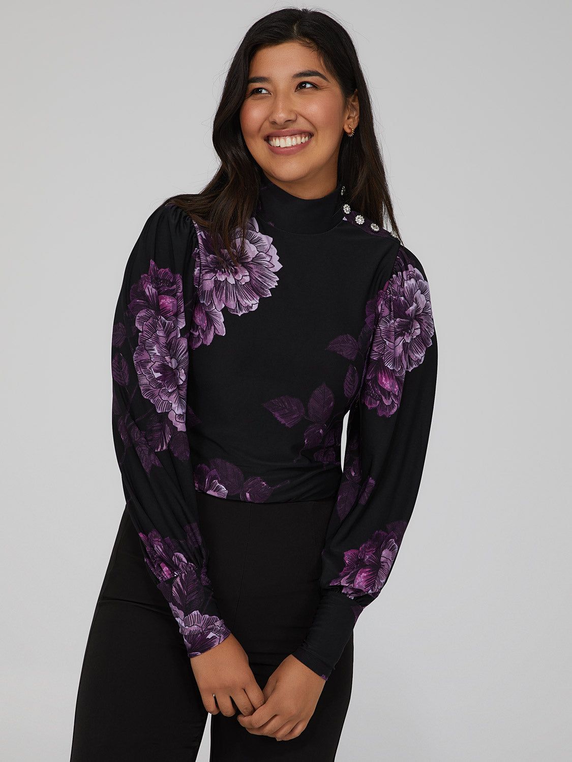 Floral Balloon Sleeve Top sold by Suzy Shier