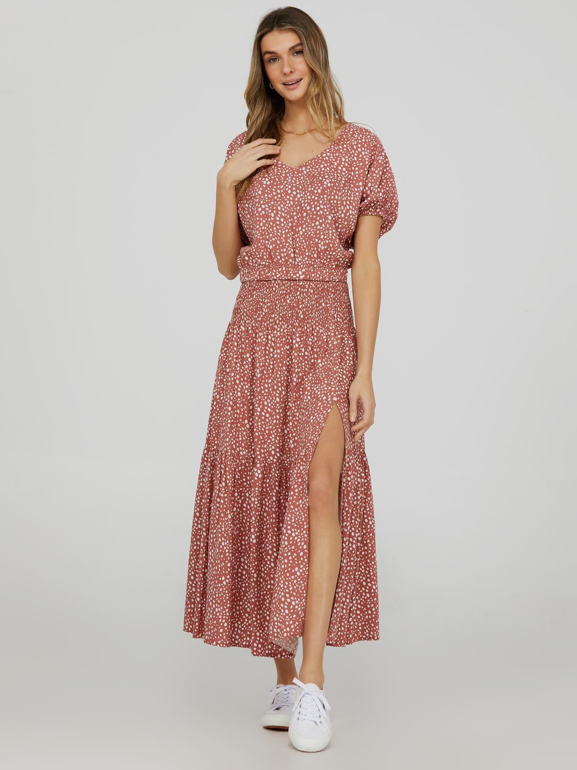 Printed Tiered Skirt With Side Slit sold by Suzy Shier