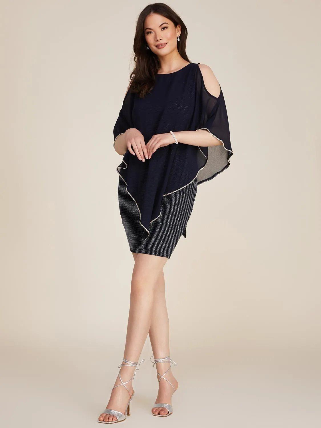 Metallic Round Neck Mini Dress With Chiffon Overlay sold by Suzy Shier product image thumbnail 5