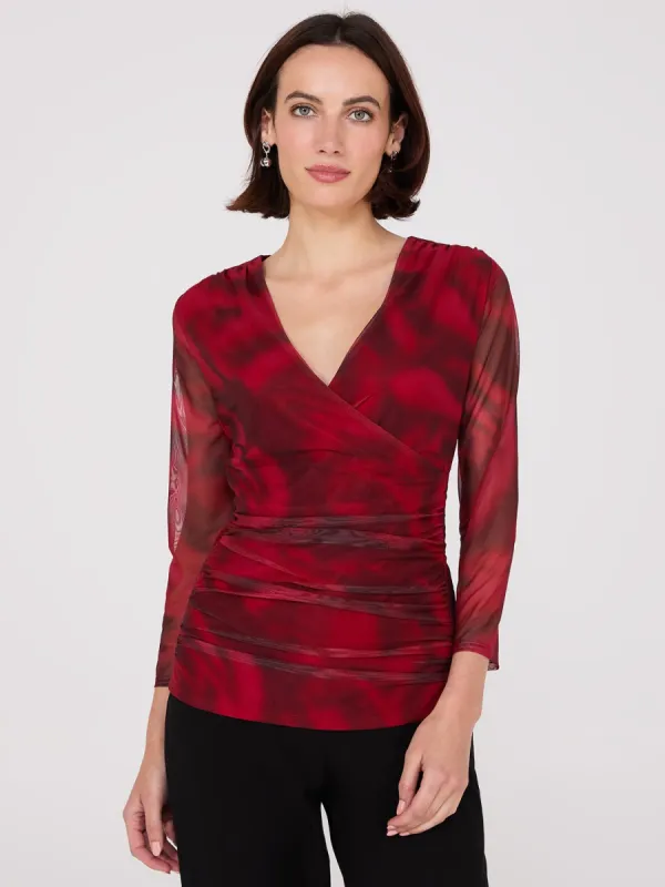 Rose Print Crossover Mesh Top sold by Suzy Shier