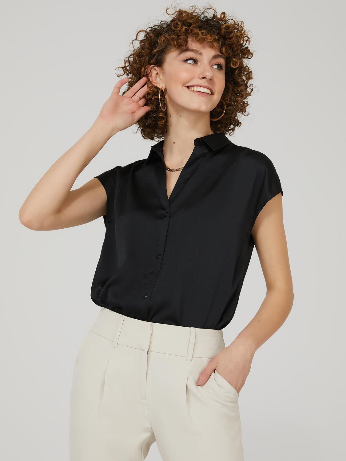 Oversized Satin Cap Sleeve Blouse sold by Suzy Shier product image thumbnail 8