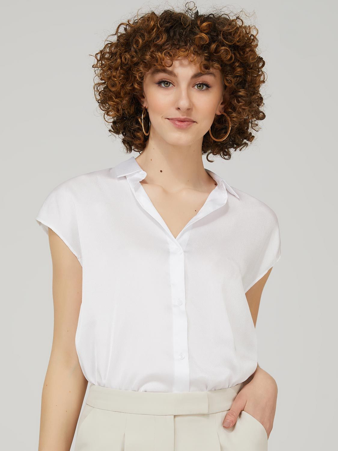 Oversized Satin Cap Sleeve Blouse sold by Suzy Shier product image thumbnail 5