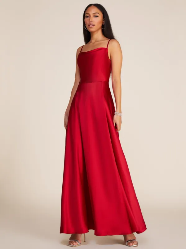 Cowl Neck Satin Gown sold by Suzy Shier