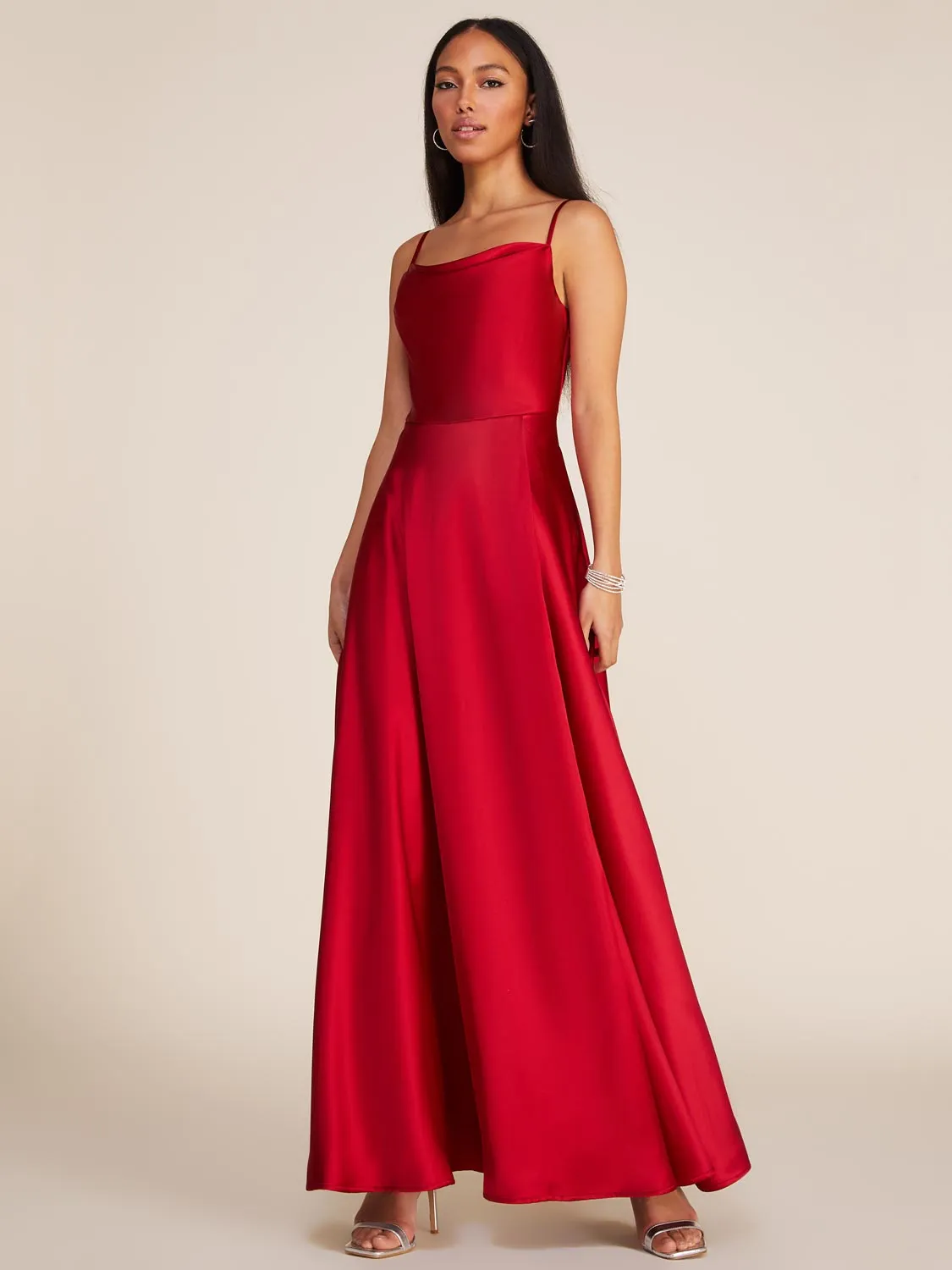 Cowl Neck Satin Gown sold by Suzy Shier