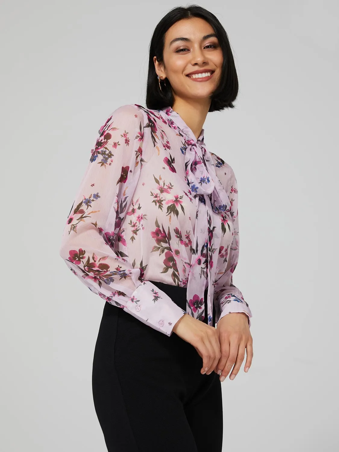 Printed Chiffon Blouse With Neck Tie sold by Suzy Shier product image thumbnail 4
