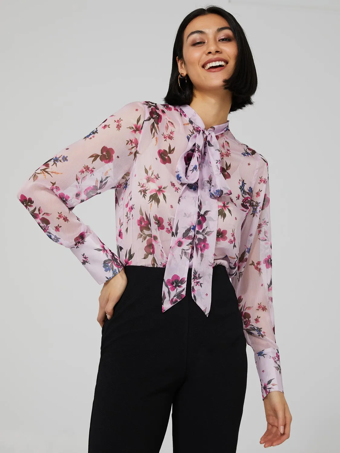 Printed Chiffon Blouse With Neck Tie sold by Suzy Shier product image thumbnail 2
