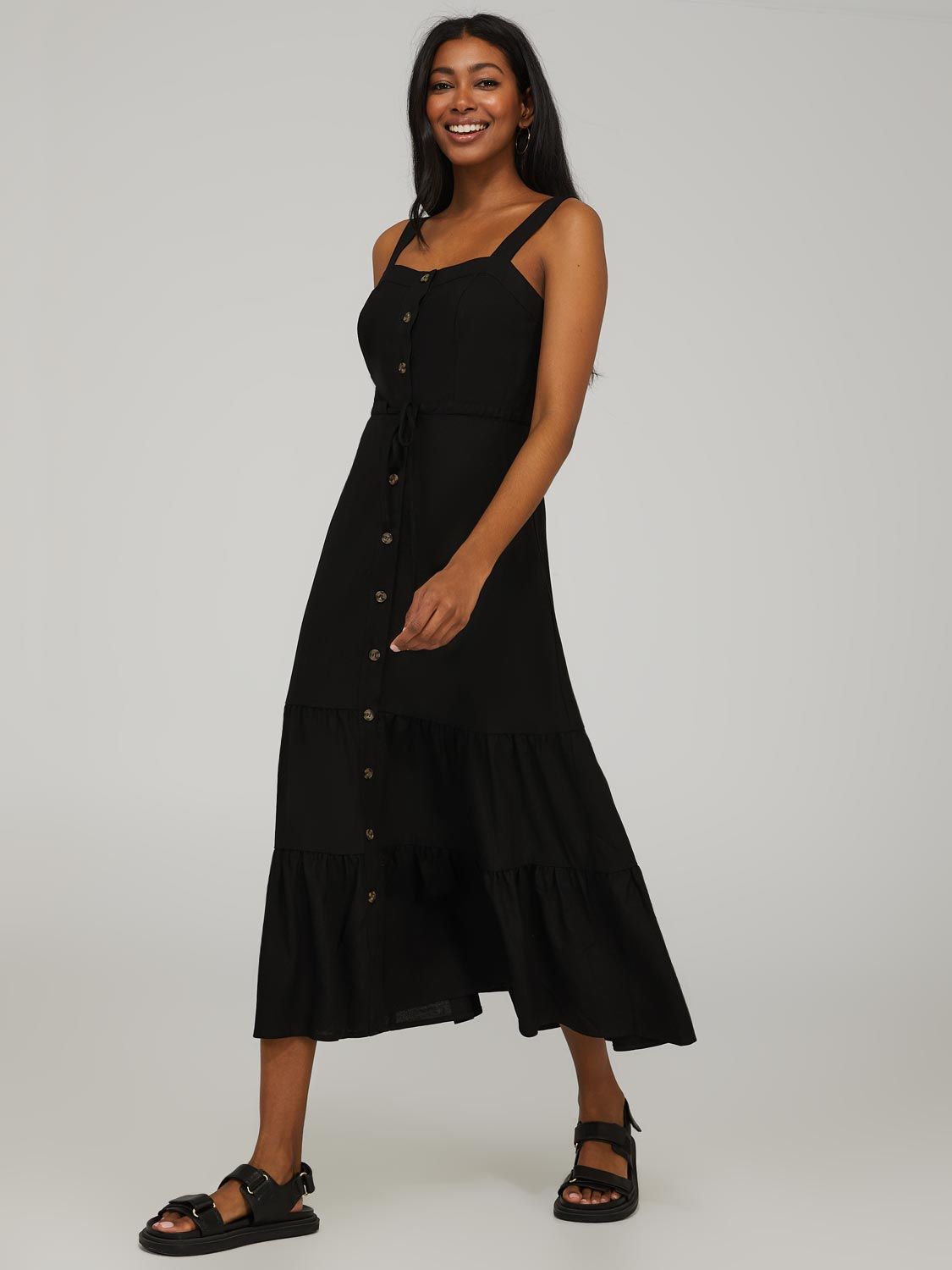 Linen Button-Front 2-Tier Dress sold by Suzy Shier product image thumbnail 3