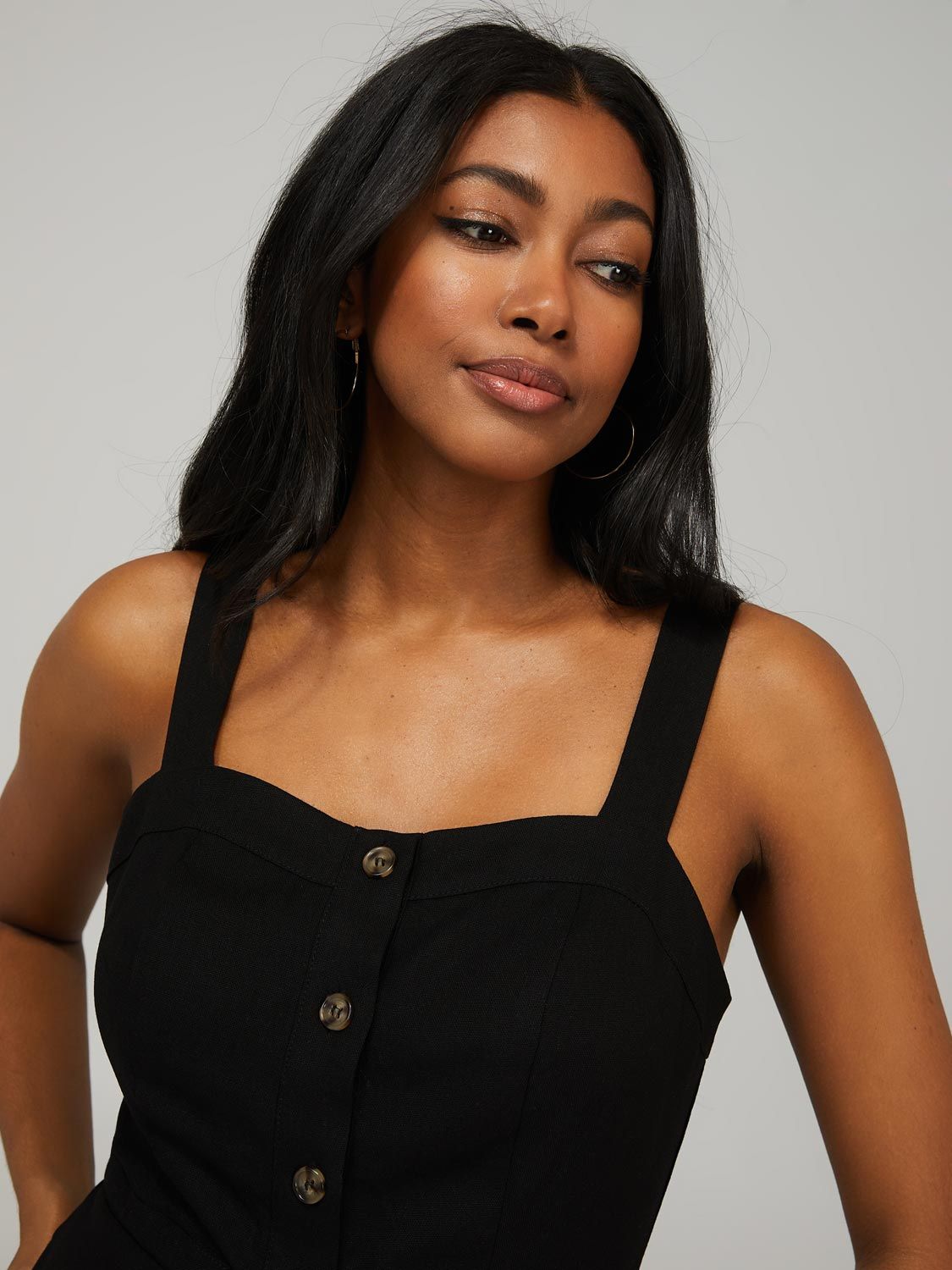 Linen Button-Front 2-Tier Dress sold by Suzy Shier product image thumbnail 2