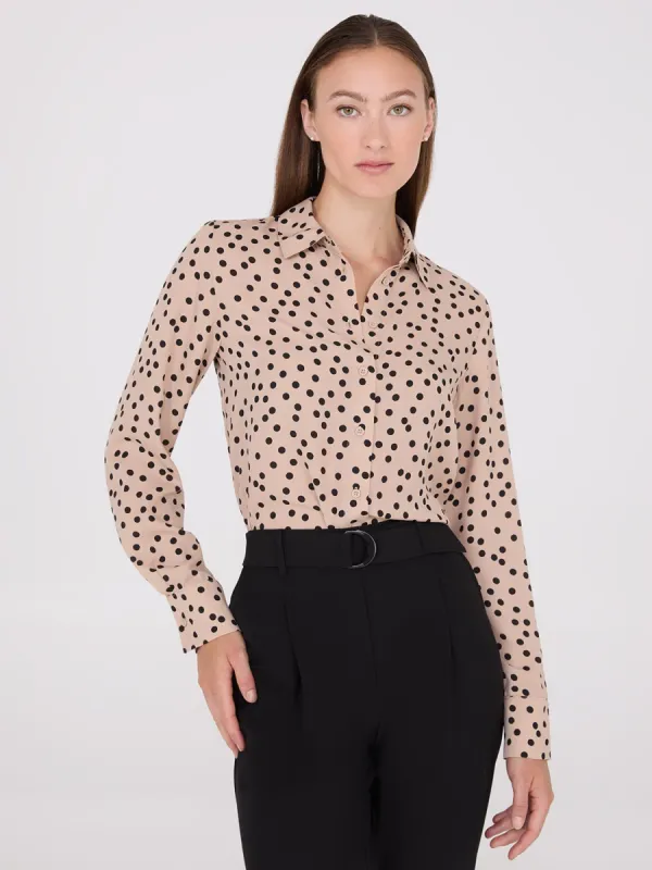 Dot Print Chiffon Button-Front Blouse sold by Suzy Shier