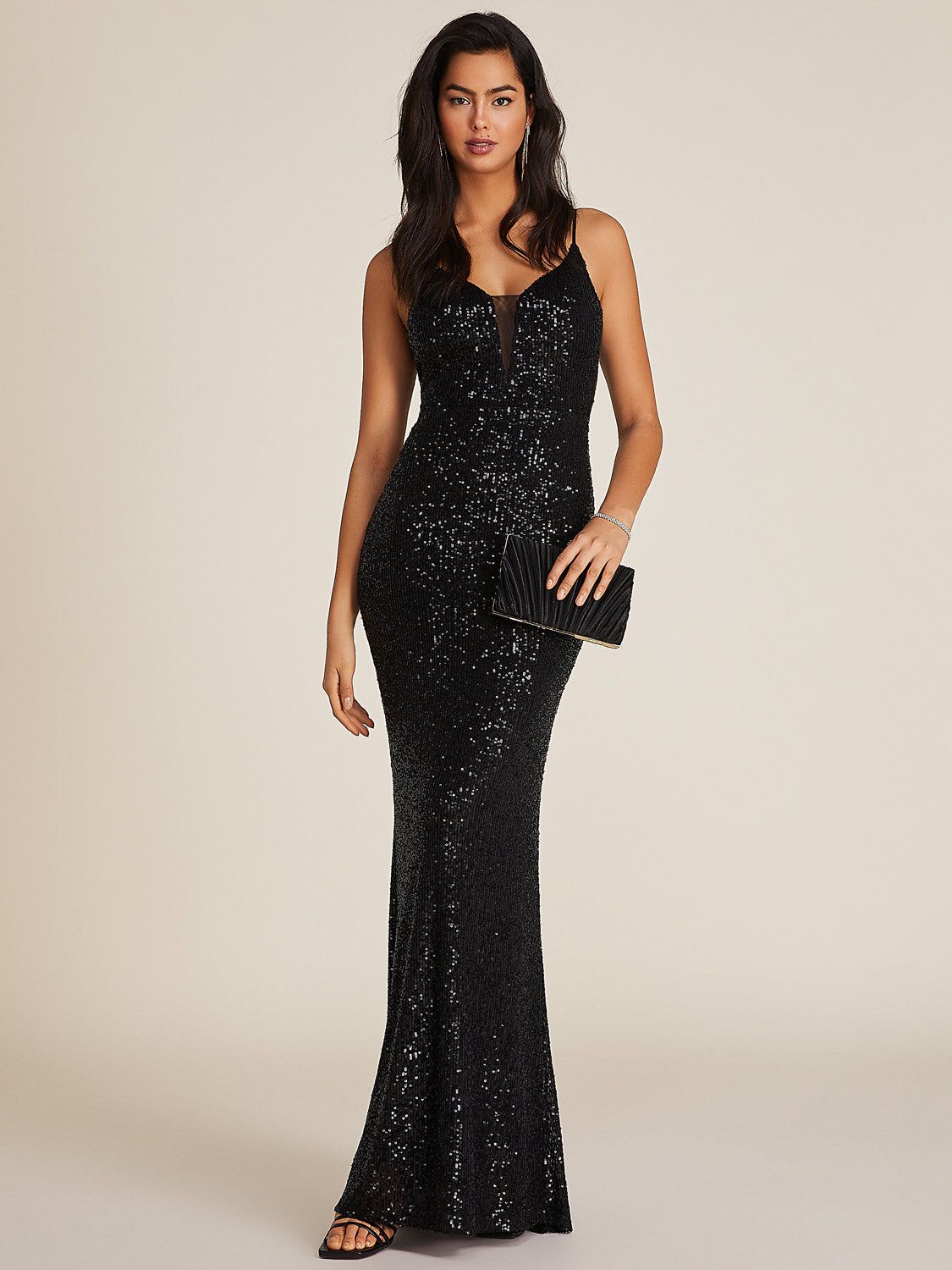 Sequin Gown With Plunging Neckline sold by Suzy Shier