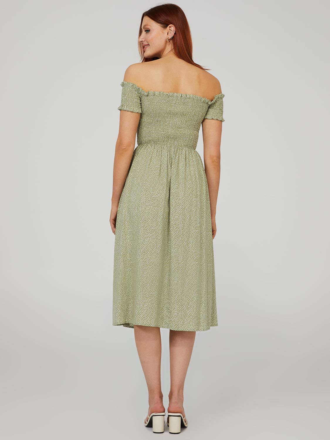 Printed Off-The-Shoulder Smocked Midi Dress sold by Suzy Shier product image thumbnail 4