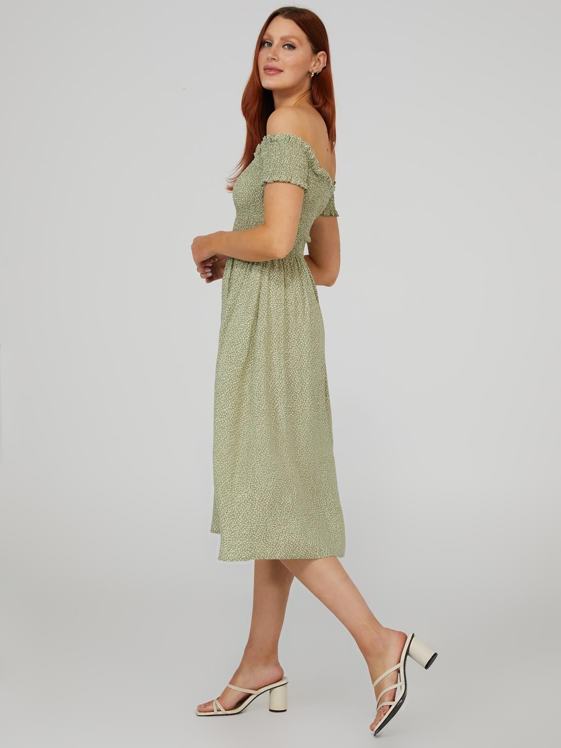 Printed Off-The-Shoulder Smocked Midi Dress sold by Suzy Shier product image thumbnail 3