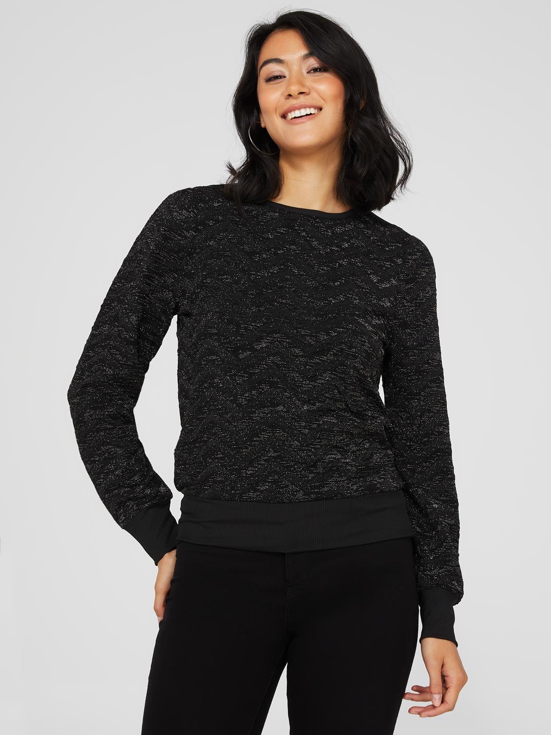 Glitter Pattern Long Sleeve Crew Neck Top sold by Suzy Shier