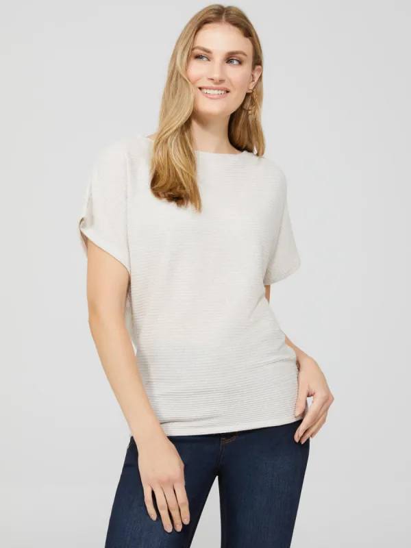 Short Dolman Sleeve Metallic Ribbed Top sold by Suzy Shier