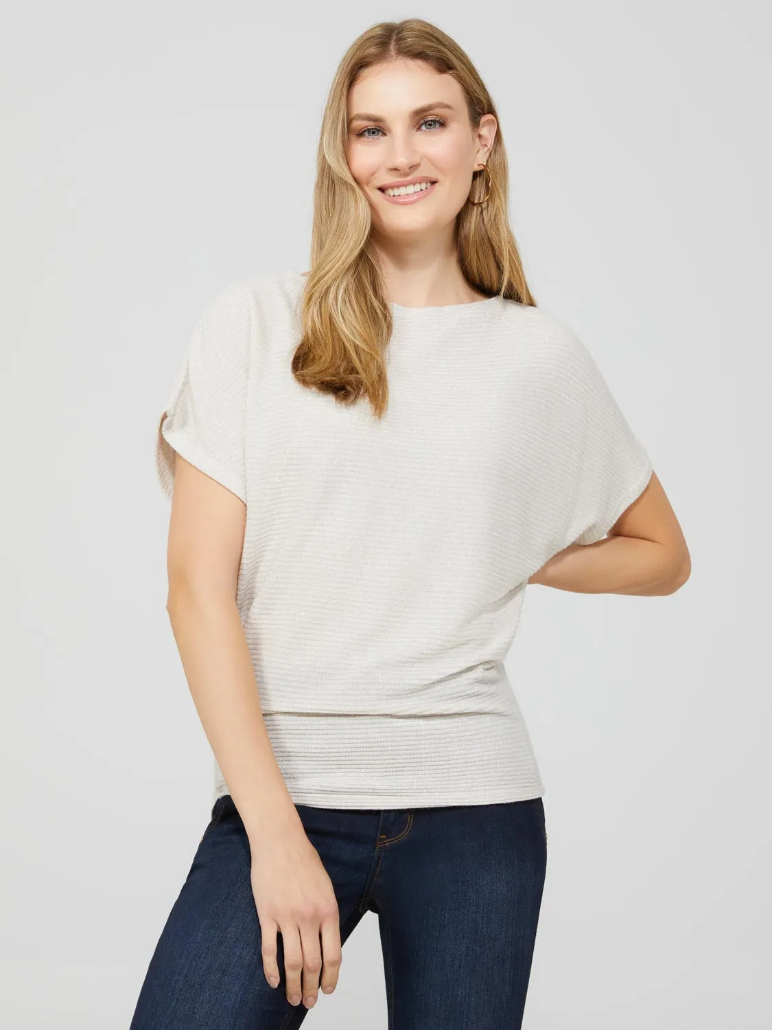 Short Dolman Sleeve Metallic Ribbed Top sold by Suzy Shier product image thumbnail 5