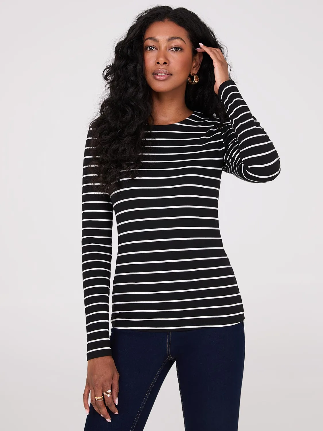 Striped Long Sleeve Round Neck Top sold by Suzy Shier product image thumbnail 3