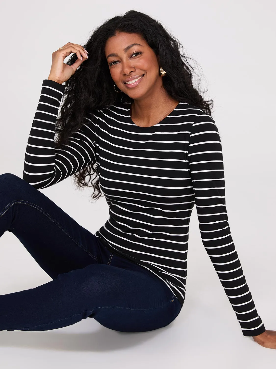 Striped Long Sleeve Round Neck Top sold by Suzy Shier