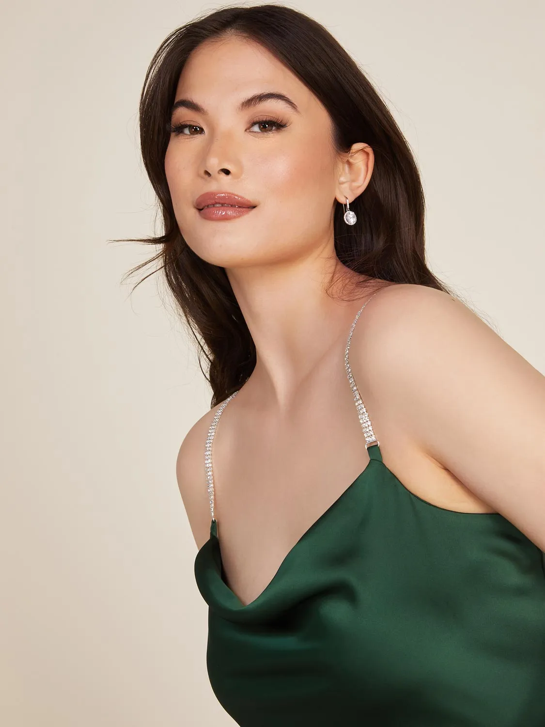 Cowl Neck Satin Midi Slip Dress With Jewelled Straps sold by Suzy Shier product image thumbnail 3