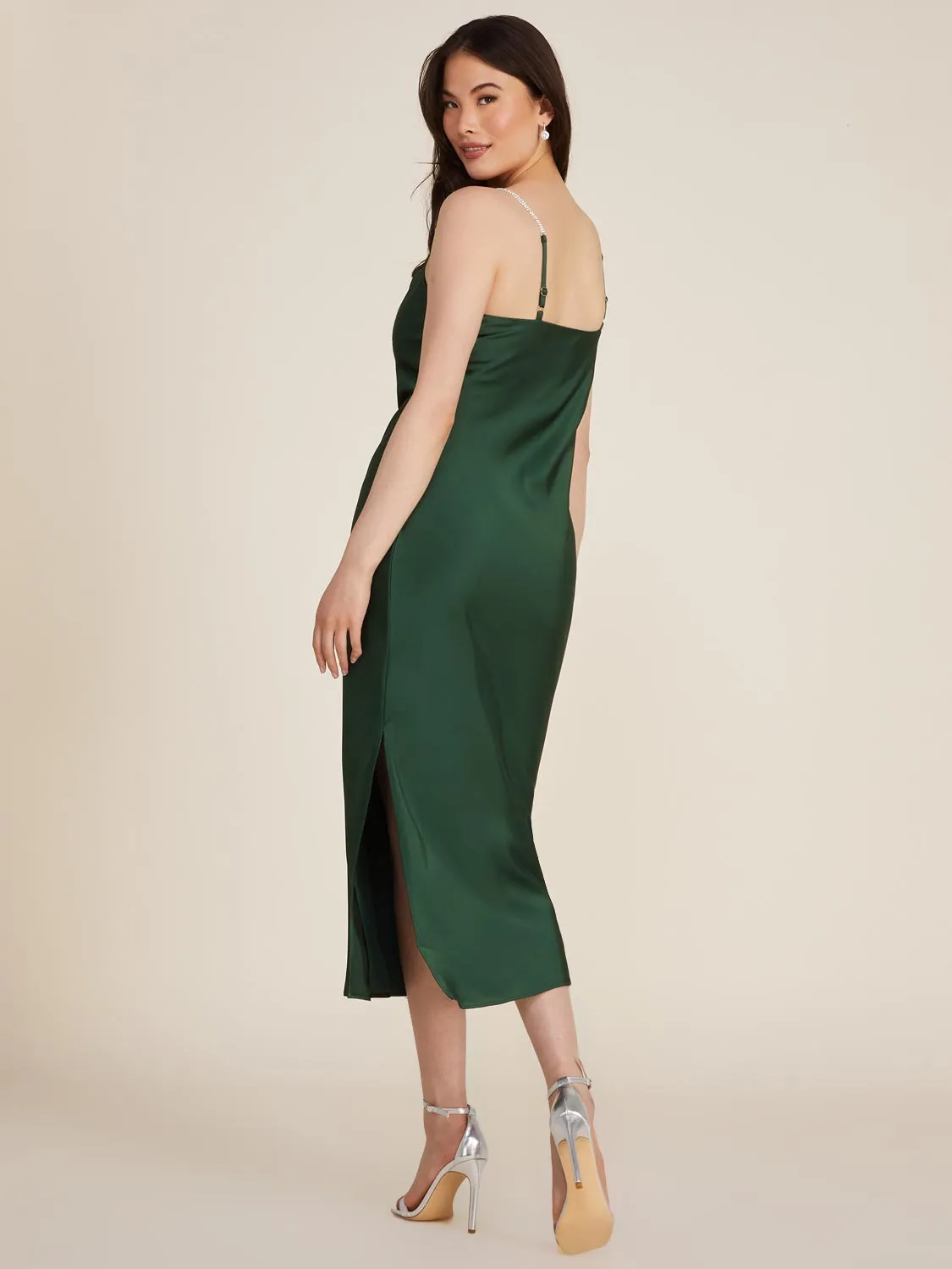 Cowl Neck Satin Midi Slip Dress With Jewelled Straps sold by Suzy Shier product image thumbnail 4