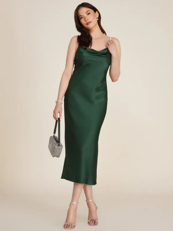 Cowl Neck Satin Midi Slip Dress With Jewelled Straps sold by Suzy Shier