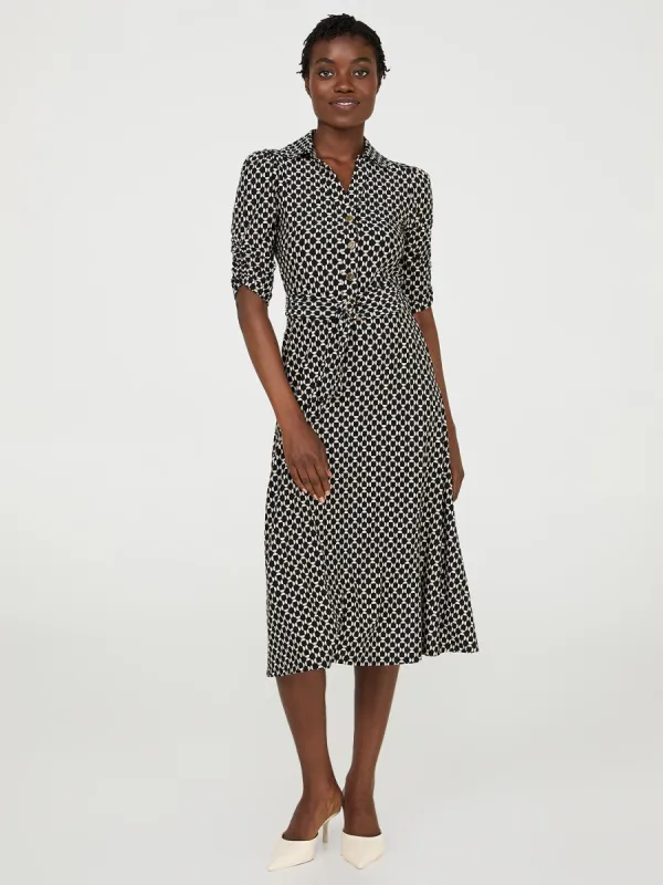 Abstract Print Button-Front Midi Dress With Pockets sold by Suzy Shier