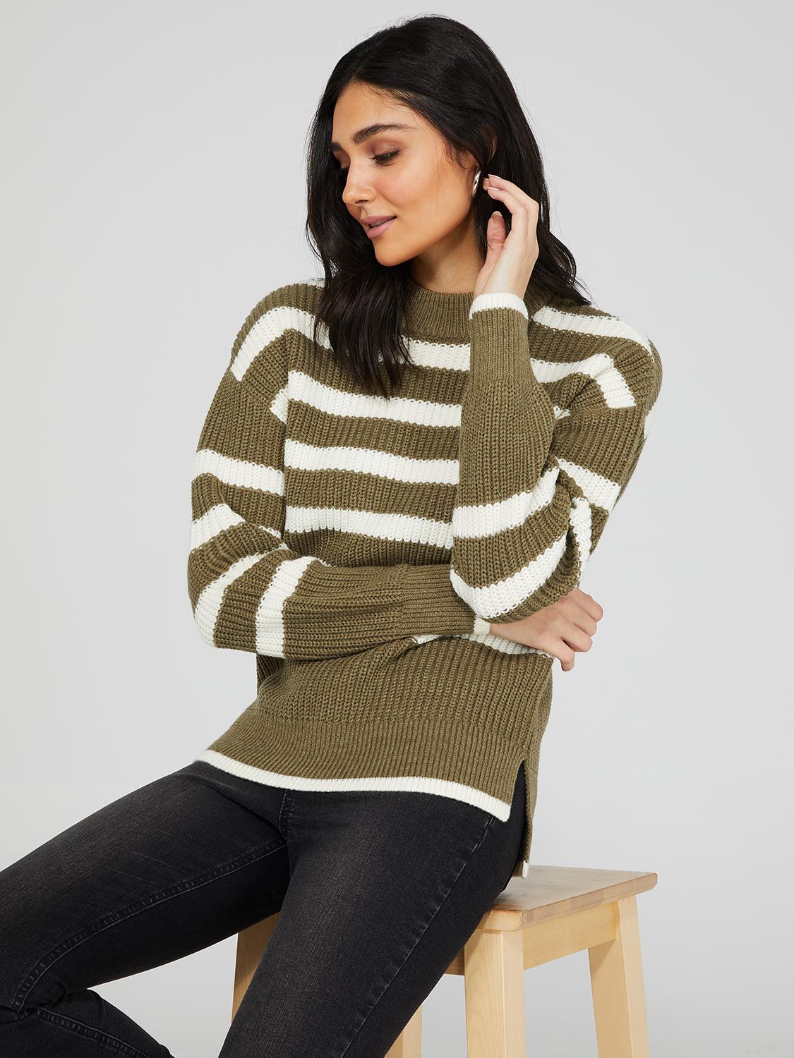 Mock Neck Drop Shoulder Sweater sold by Suzy Shier