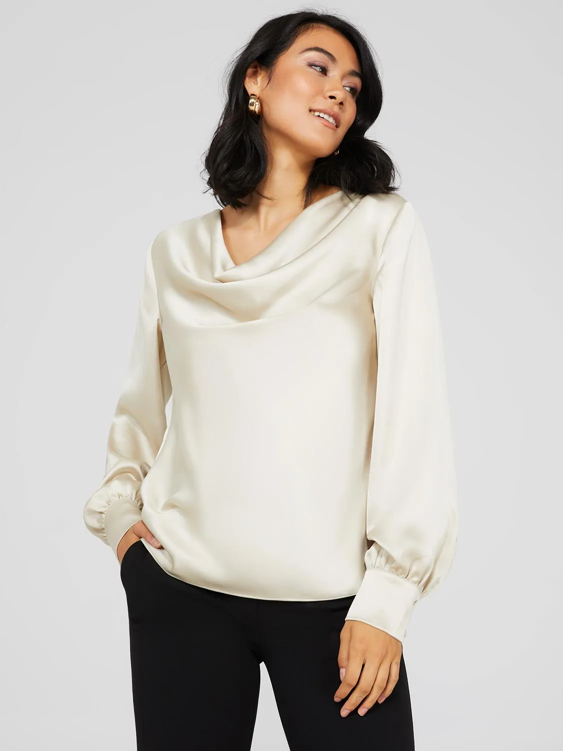 Satin Cowl Neck Blouse sold by Suzy Shier product image thumbnail 4